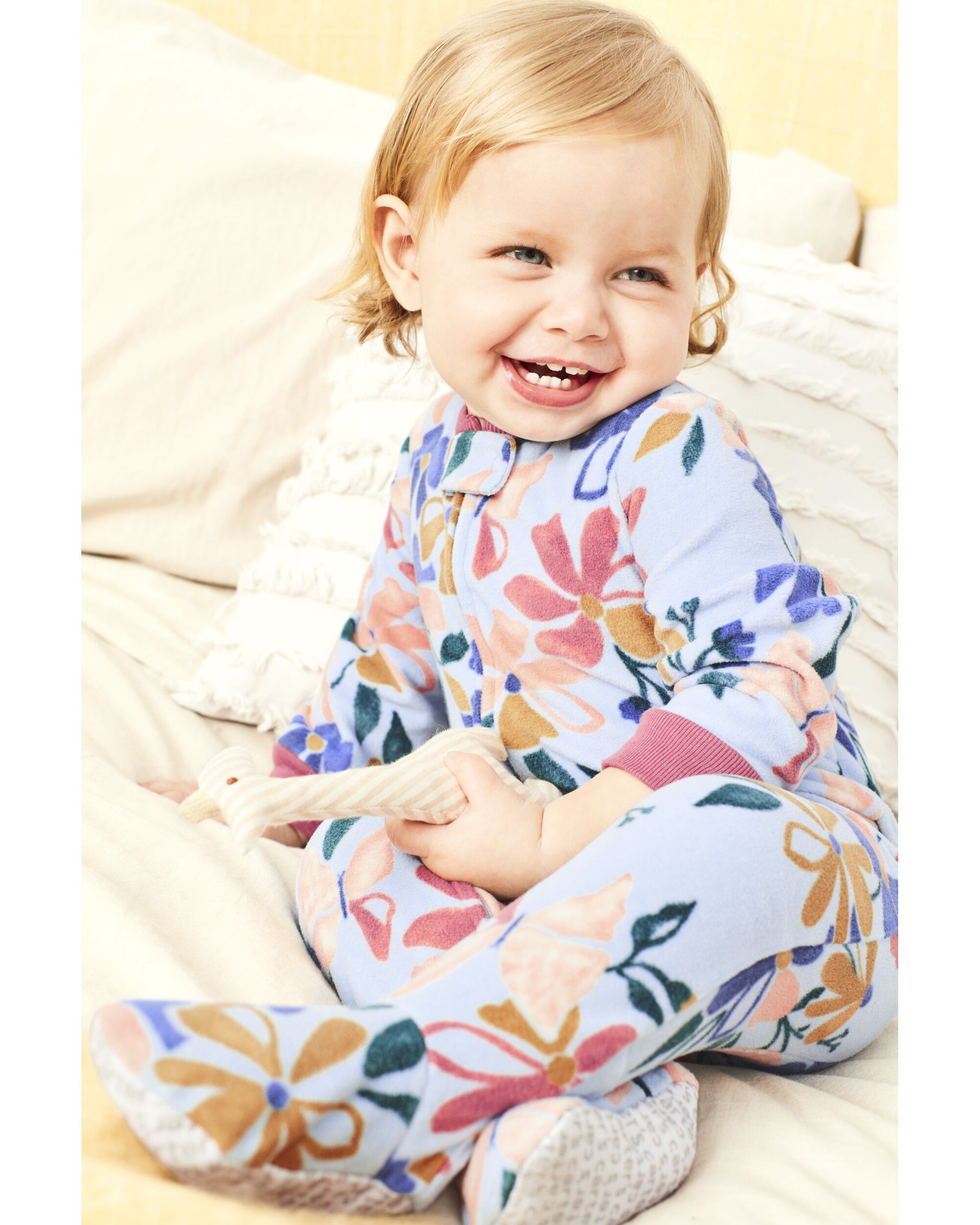 1 Piece Floral Fleece Footie Pyjamas